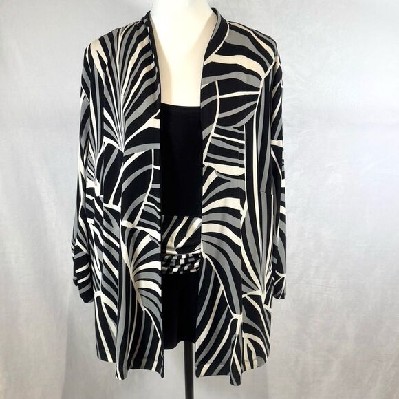 Perceptions 2 piece black gray & white top & coverup cardigan set size 22W - Picture 1 of 9